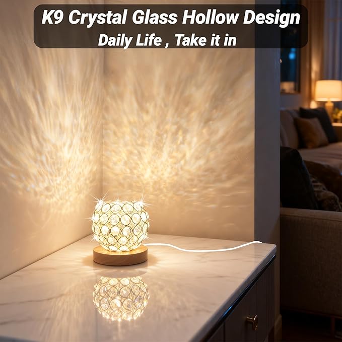 Crystal Mood Table Lamp, Small Decorative Sphere Light with Voice Control - 3 Lighting Modes Ambient Lighting for Tiny Bedroom & Living Room Decor, Aesthetic Gifts for Teen Girls