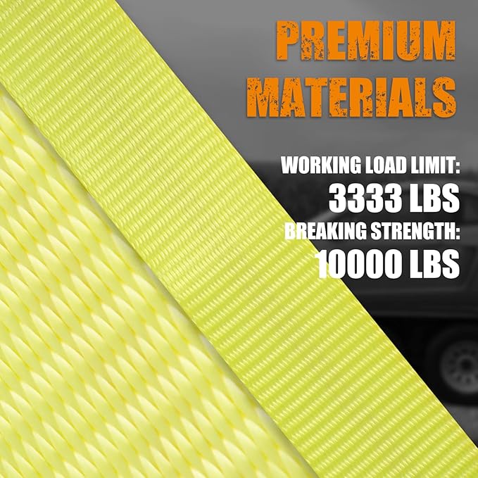 4 Pack 2" x36'' Premium Axle Straps Tie Downs with D-Ring Adjustable Tire Wheel Tie Down with Protective Sleeve Classic Yellow