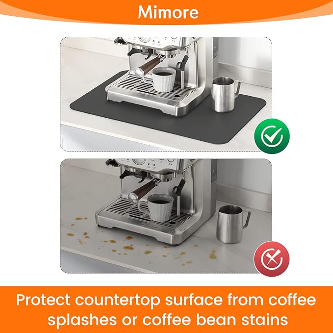 Mimore Coffee Mat - 18x24 Inch Grey Countertop Mat - Absorbent, Hides Stains, Rubber Backed - Dish Drying Mat Fits Under Coffee Maker or Espresso Machine (Compatible with Ninja Luxe Cafe)