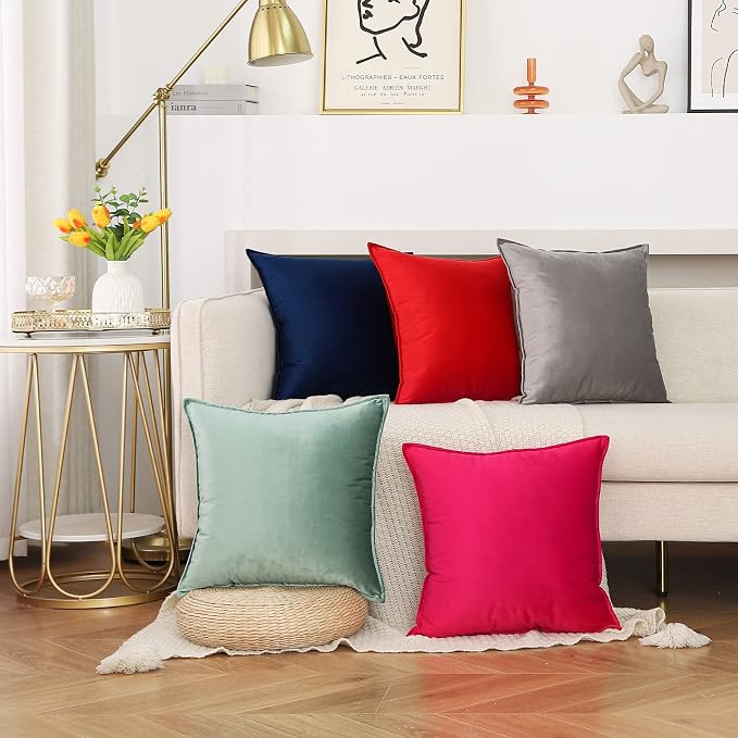 Velvet Navy Blue Throw Pillow Covers 18”x18”Pack of 2 Soft Decorative | Square Cushion Covers for Couch Sofa Bed Livingroom Car Home Decor,45x45Cm