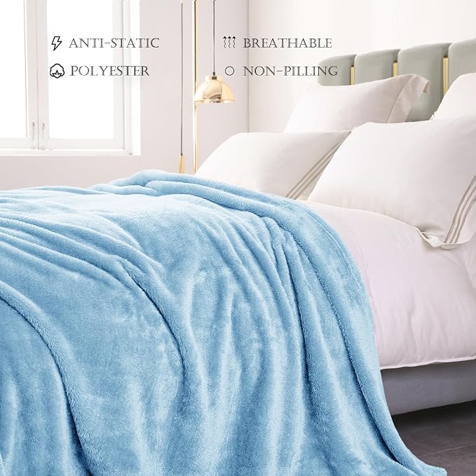 Exclusivo Mezcla Fuzzy Plush Fleece Bed Blanket Queen Size, Light Blue | 90x90 Inches, Super Soft and Cozy Bed Blanket, Fluffy Decorative Bedding for Livingroom, Bedroom, All Season