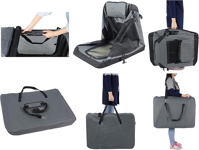 EliteField 3-Door Folding Soft Dog Crate with Carrying Bag and Fleece Bed (2 Year Warranty), Indoor & Outdoor Pet Home (42" L x 28" W x 32" H, Gray)