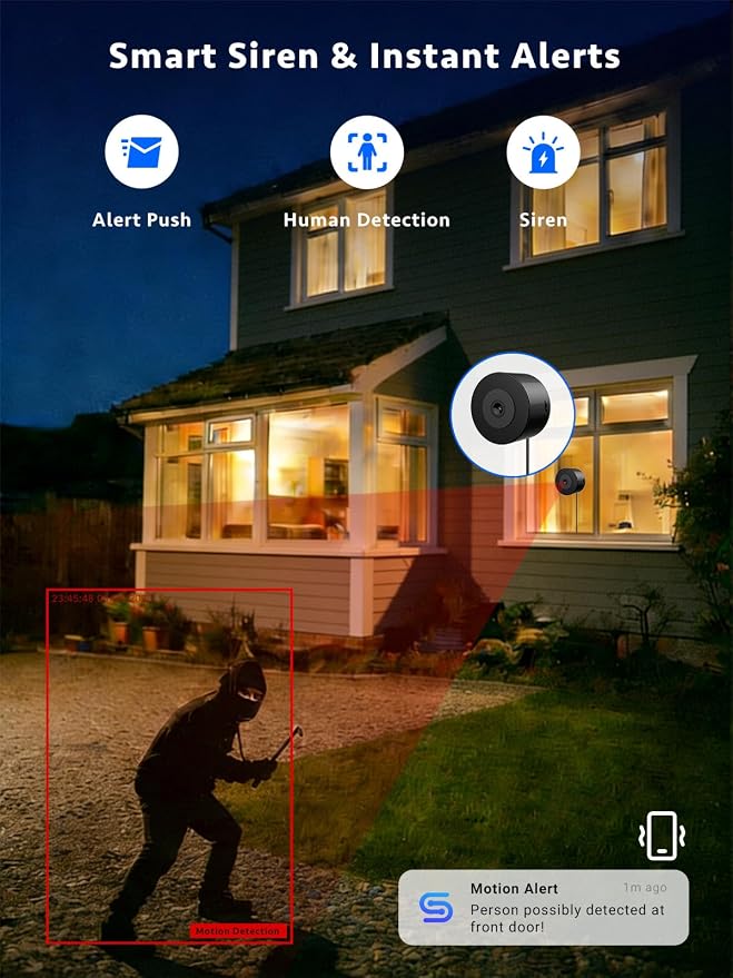 Septekon 2K Window Security Camera with No-Drill 18�� Tilt Angle Mount, Dual-Band 2.4GHz & 5GHz WiFi, Indoor Camera for Outdoor Monitoring, Color Night Vision, AI Human Detection, Black