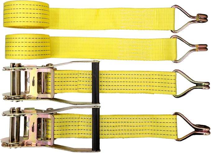 Ratchet Tie Down Straps, 2 in x 15 ft, 5,000 lb Breaking Strength, J-Hook, 2-Pack