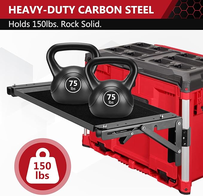 BYERN AUTO Folding Magnetic Side Table Compatible with Milwaukee Packout Toolbox, Heavy-Duty Magnetic Tool Tray with Rail Clips, Rubber-Coated Surface Workbenches, No Drilling Packout Accessories