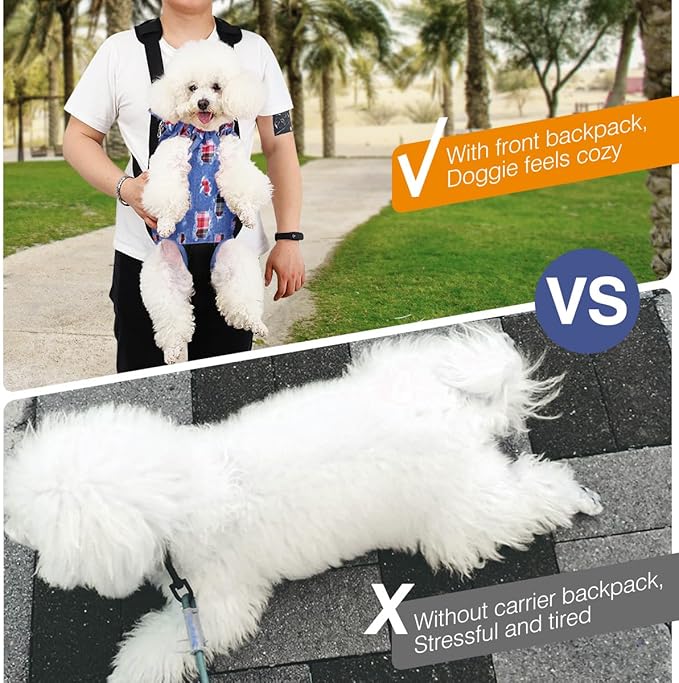 Pawaboo Pet Carrier Backpack, Adjustable Pet Front Cat Dog Carrier Backpack Travel Bag, Legs Out, Easy-Fit for Traveling Hiking Camping for Small Medium Dogs Cats Puppies, Medium, Denim Blue