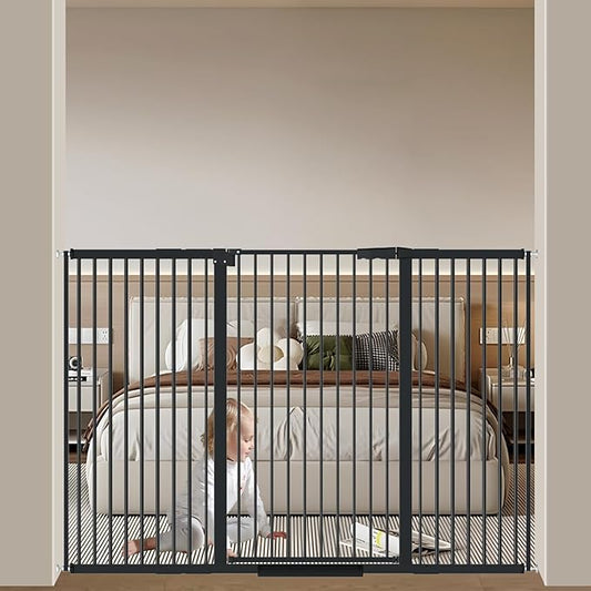40.55" Tall, 53.74-61.61 Inch Wide, 1.37" Ultra Narrow Spacing Dog Pet Baby Gate Indoor for Doorway Hallway, Pressure Mounted 54 55 56 57 58 59 60 61 Inches Wide Black
