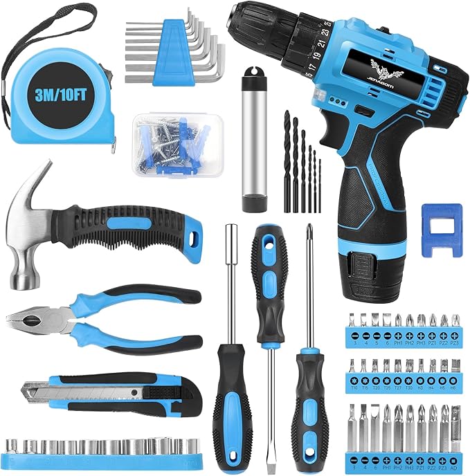Tool Set - 12V Cordless Drill Kit, 146 Piece Home Tool Set With Power Drill, Tool Kits for Men & Women, Perfect for Homeowner, Diyer, Handyman
