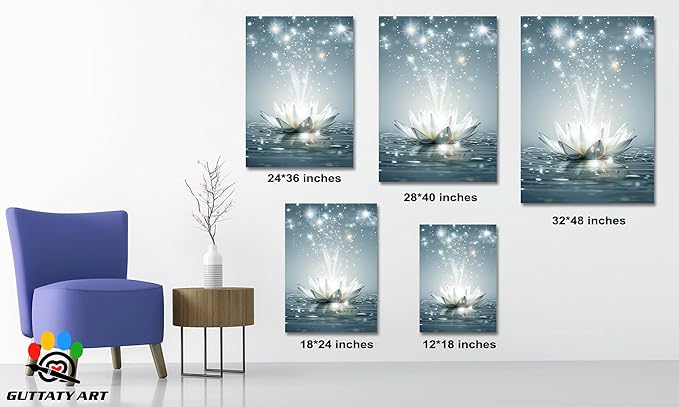 GUTTATY Zen Floral Canvas Wall Art, Water Lily Bloom Picture, Lotus Flower Canvas Art Print, Spiritual Zen Wall Picture, Meditation Spiritual Zen Flower Print for Yoga Spa Spiritual Room 28x40 inch
