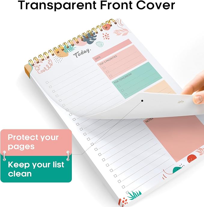 Taja To Do List Notepad, Undated Daily Planner for Work and Goal Setting | Blossom Grove, 52 Sheets, 9.8" x 6.5" , for Office, Home and school, Daily Task Planning, Notes and Everyday Organization