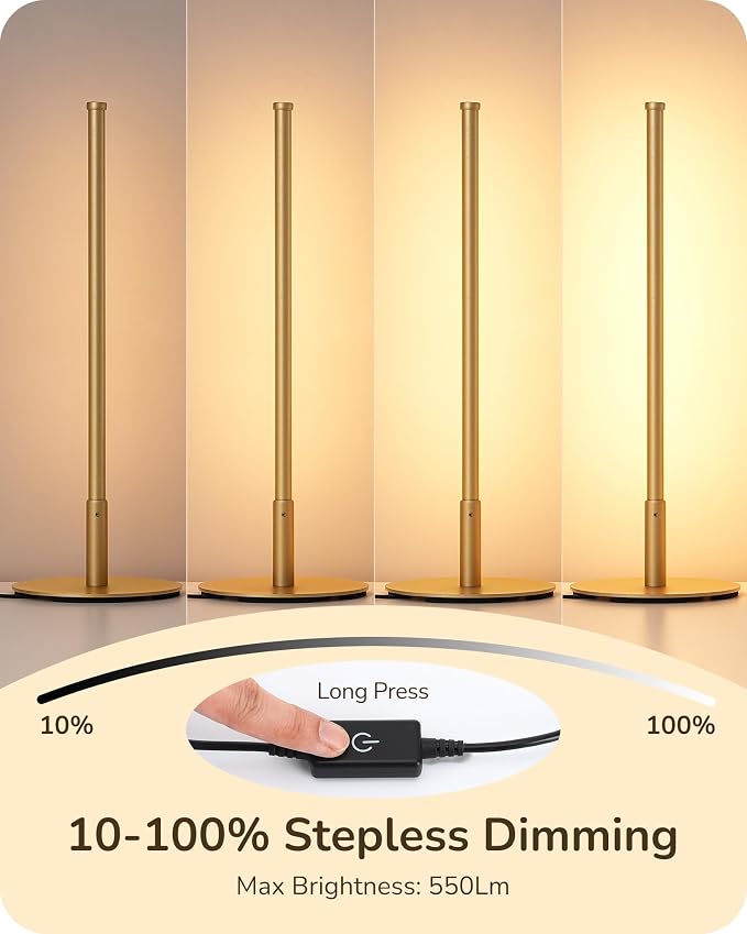 EDISHINE LED Table Lamp, Stepless Dimmable Bedside Lamp with 3 Color Temperature, Modern Nightstand Lamp, Upgraded Desk Lamps for Bedroom, Living Room, Corner, Gift, Metal Finish, Gold, 6W | 3 Color Temperature, 6W, Skinny Modern Minimalist Style for B...