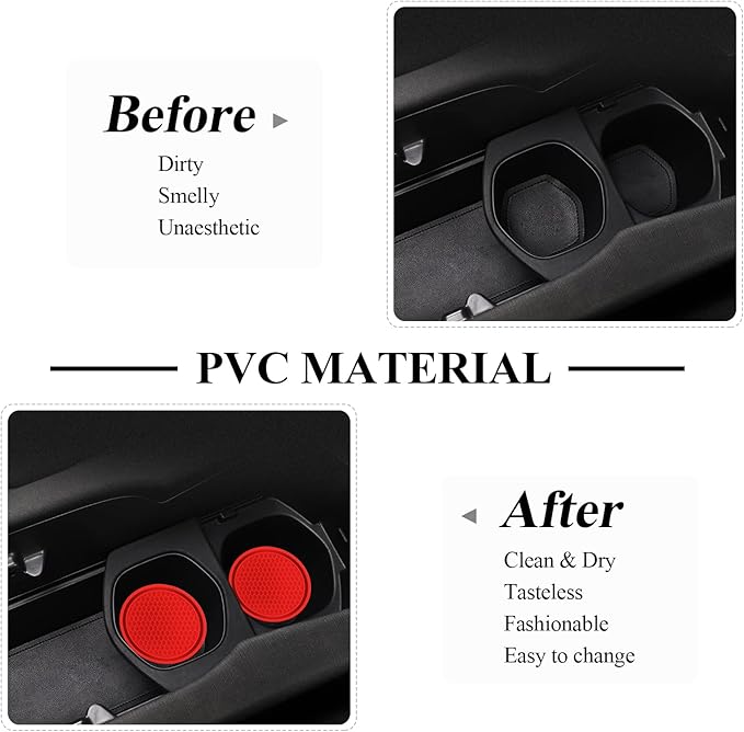 4 Pack Car Coasters, 2.75inch Universal Non-Slip Car Cup Holder Coaster for Car, PVC Cup Pad Mat Car Coasters for Cup Holders for Women (Red)