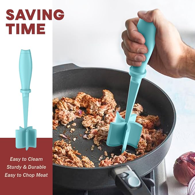 2Pack Meat Chopper Upgrade Hamburger Smasher, Masher for Ground Beef | Heat Resistant, Food-Grade Nylon, for Ground Turkey/Chicken and More, Non Stick Mix Grinder, Dishwasher Safe, Aqua