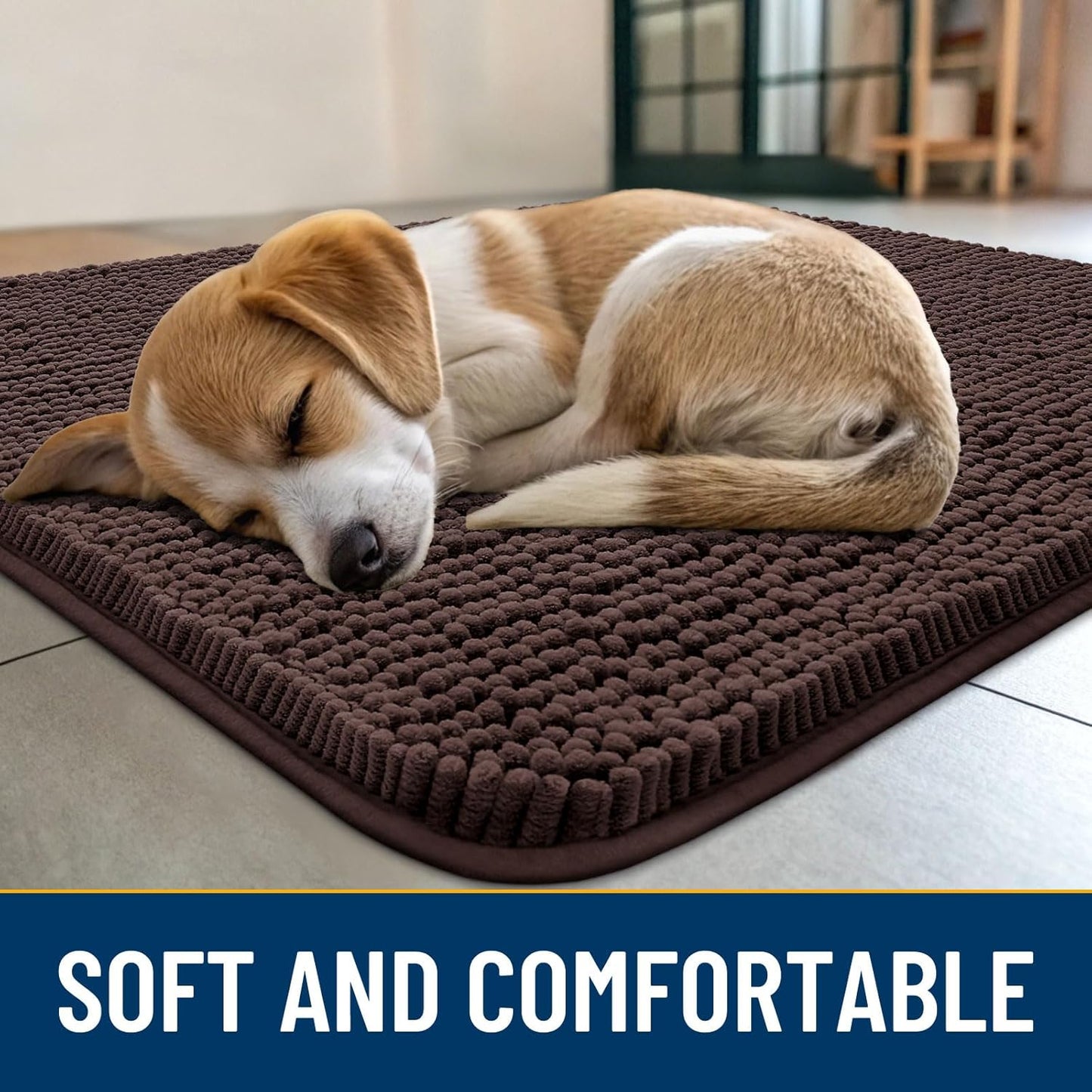 Smiry Dog Door Mat for Muddy Paws 36x24, Absorbs Moisture and Dirt Doormat, Non-Slip Washable Quick Dry Chenille Front Door Mat Indoor Entrance, Entryway Carpet for Inside Floor, Brown