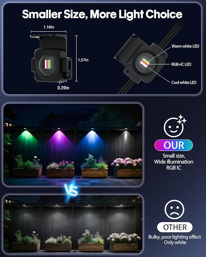 Permanent Outdoor Lights 100Ft 60LEDs, Smart RGB-IC Year Round Eave Deck Fence Outside Lights with Remote & App Control, Multicolor & White Individual DIY LED Christmas Holiday Decor
