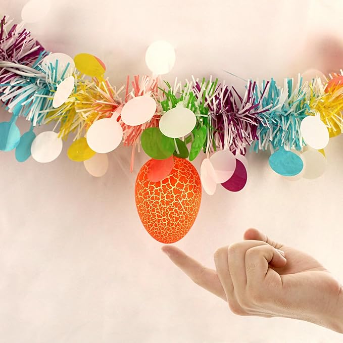 8.5Ft Easter Garland Lights with 10L LED Easter Egg String Lights Plug in and Pastel Tinsel Spring Garland Decorations for Indoor Holiday Home Bedroom Classroom Easter Decor