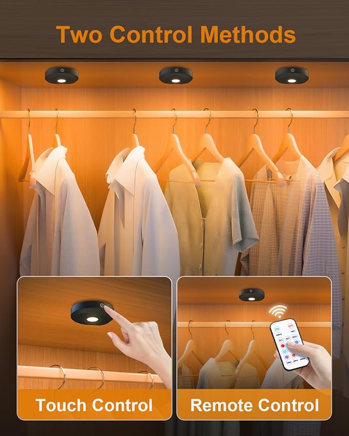 WILLED RGB Under Cabinet Lights,Rechargeable Puck Lights with Remote Control, Wireless Push Light with Timer Function,Dimmable LED Touch Tap Light for Kitchen,Cabinet,Closet, Counter,3 Pack