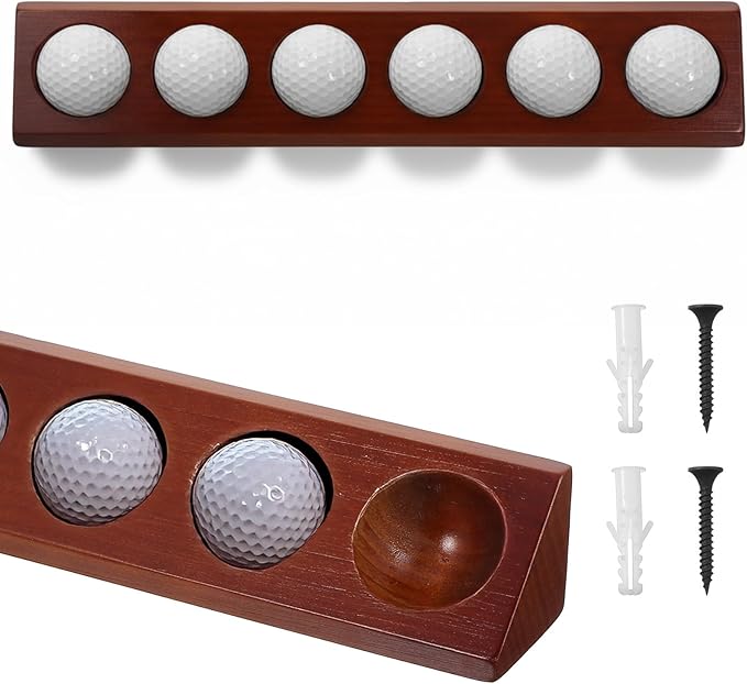 2 Pack Wooden Golf Ball Display Case 6 Standard Size Wall Mount Golf Ball Stand Holder Display for Collector Sport Memorabilia Accessories Gift