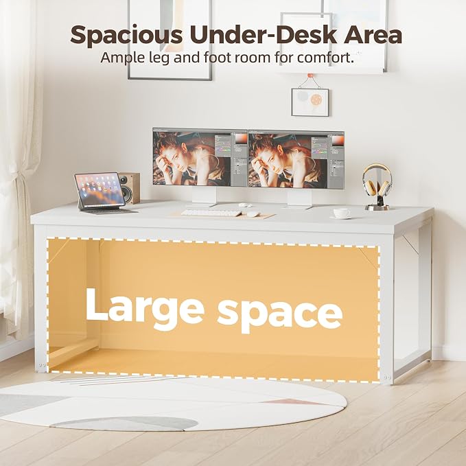 Mericonia 40 Inch Computer Desk, 1" Thick Small Office Table, White | Modern Simple Style, Heavy Duty Industrial Frame, Small Study & Writing Table for Home Bedroom Work