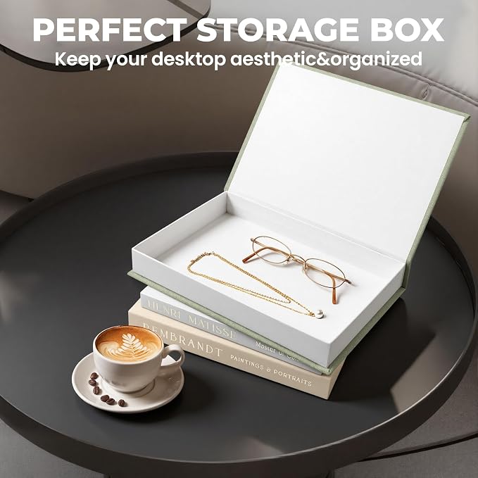 Decorative Books for Home Decor- 3Pcs Linen Decorative Boxes for Aesthetic Room Decoration, Modern Fake Book Storage Boxes for Coffee Table, Bookshelf or Mantle Decor, Sage