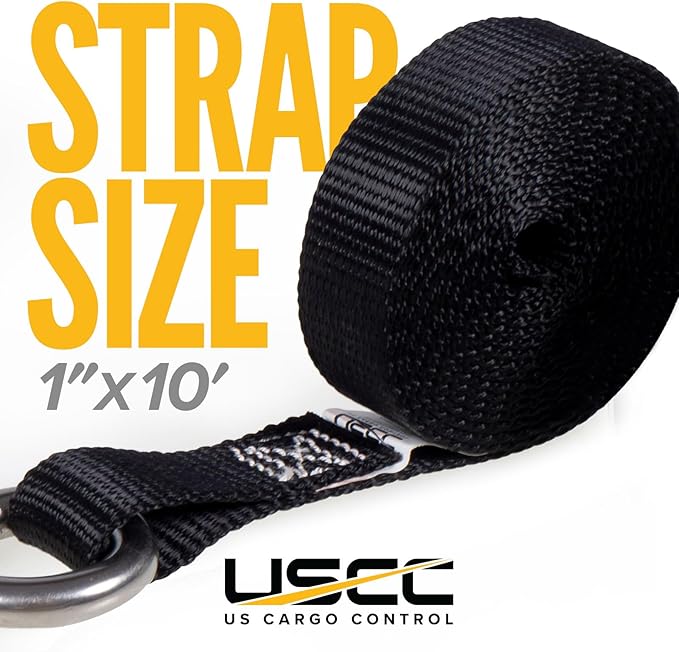 US Cargo Control Stainless Steel Ratchet Straps with Carabiner Hooks 1" X 10' (4-Pack), 500 LBS Break Strength, Marine Tie Down Straps for Boats, ATVs, Trees, Camping, Snow & Saltwater Applications