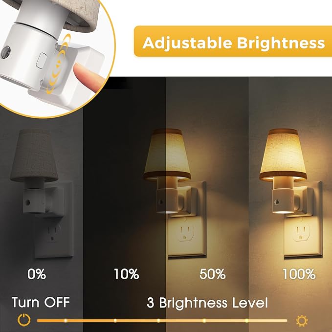 L LOHAS LED Night Lights Plug into Wall, Plug in Night Light Dimmable, Soft Warm Nightlight with Light Sensor, Rotatable Base, Vintage Linen Fabric Nightlights Plug in Wall for Bathroom Kitchen 1Pack