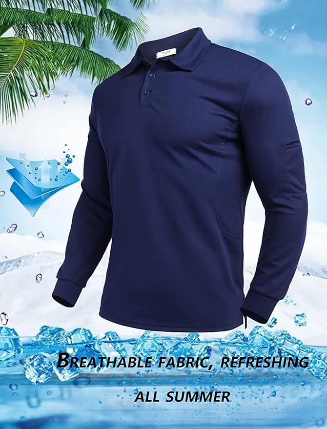 Deyeek Men's Polo Shirts Long Sleeve Golf Polo Shirts for Men Quick Dry UPF 50+ Sun Protection Polos Casual Collared Shirts