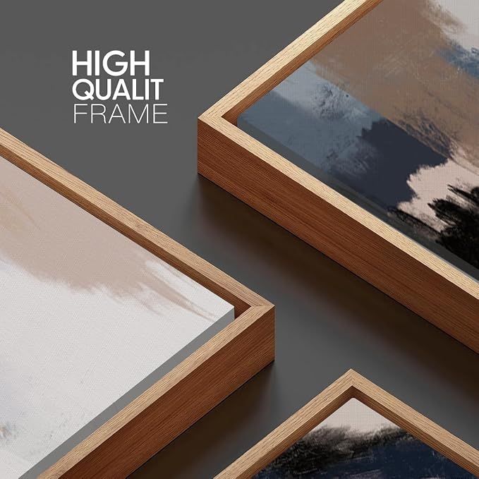 Extra Large Blue Neutral Wall Art Decor Modern Abstract Wall Painting Framed Artwork for Living Room Bedroom Office 24x36 Inch Set of 3