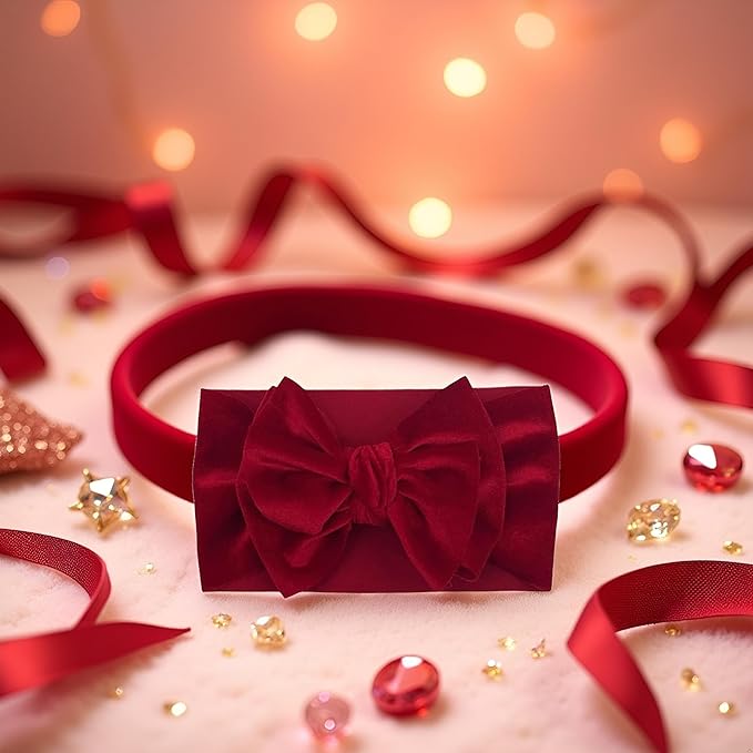 JJLFresheners Red Baby Girls Bow Headbands Stretchy Velvet Hair Bows Headbands Solid Color Wide Turban Knotted Big Bow Elastic Hairbands Headwraps Hair Accessories for Newborn Infant Toddlers