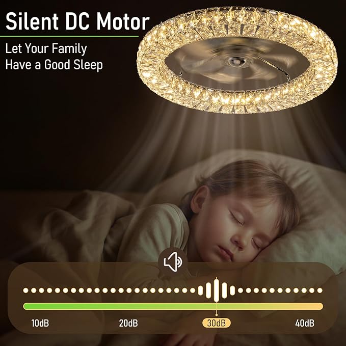 RGB Ceiling Fans with Lights, 22" Low Profile Ceiling Fan with Lights Remote for Bedroom,Smart Bladeless LED Fan Light,Nickel Modern Flush Mount Ceiling Fan Light with Remote/APP Control
