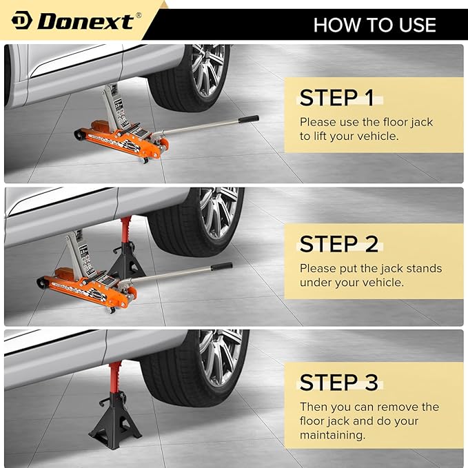 Donext Jack Stands 3 Ton (6,500 lb) Capacity Steel Double Locking, 1 Pair Black and Red Lifting Stand Adjustable Jack Stands