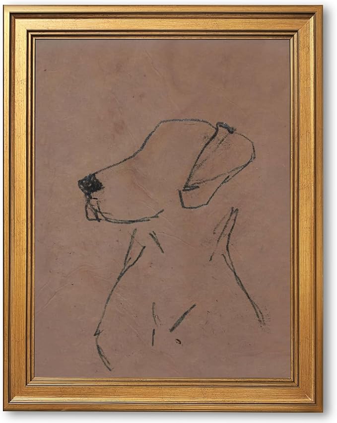 Gold Framed Minimalist Dog Sketch Wall Art Painting Neutral Line Drawing Dog Portrait Print Modern Pet Lover Picture Poster Simple Aesthetic Canvas Artwork for Room Bedroom Office Home Decor 16x20inch