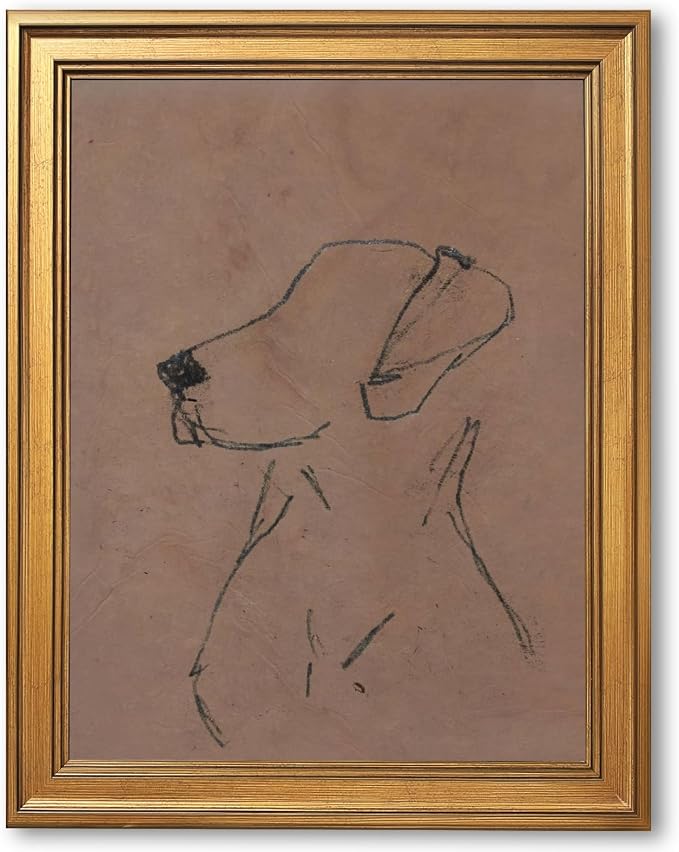 Gold Framed Minimalist Dog Sketch Wall Art Painting Neutral Line Drawing Dog Portrait Print Modern Pet Lover Picture Poster Simple Aesthetic Canvas Artwork for Room Bedroom Office Home Decor 16x24inch
