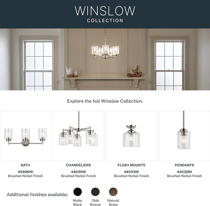 Kichler Winslow 30" Vanity Light in Brushed Nickel, 4-Light Transitional Bathroom Light with Clear Seeded Glass. (30" W x 9.25" H), 45887NI