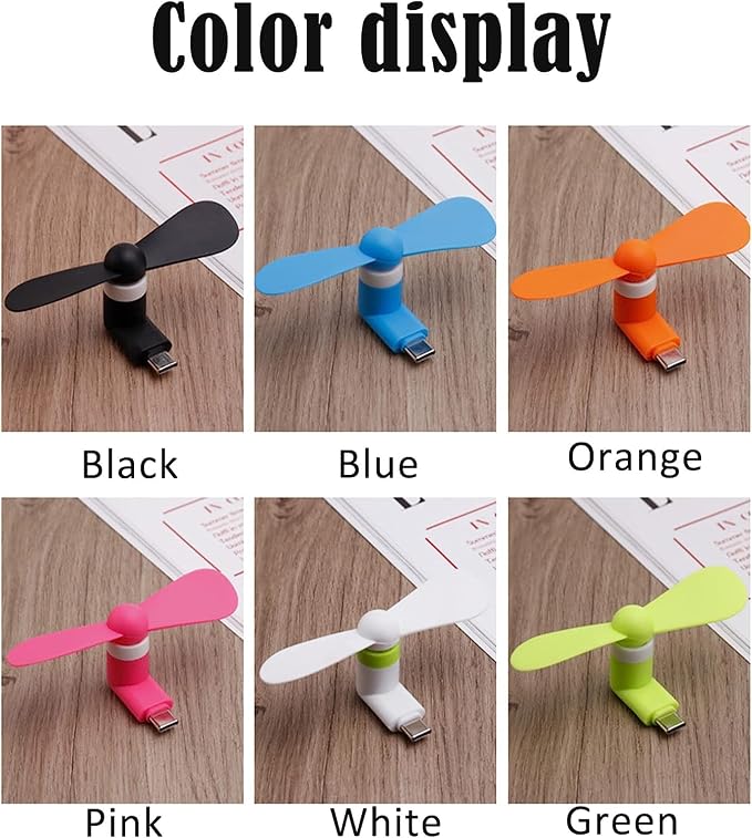 PCTC 6PCS Type C Mini Phone Fan Compatible with Samsung Galaxy S26/S25/S24 Ultra/Plus, Compatible with Apple iPhone 17/16/15 Series & More Type-C Devices