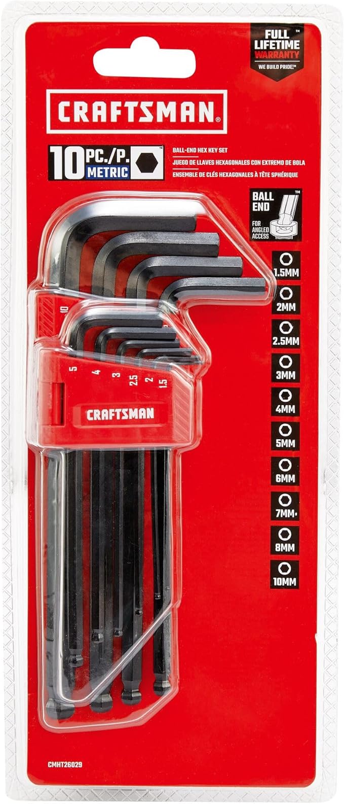CRAFTSMAN Hex Key Allen Wrench Set with Ball-End, MM, 10 Piece (CMHT26029)
