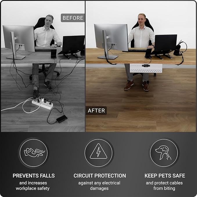 Under Desk Cable Management Tray no Drill – Wire Management - Cord Organizer – Huge Load Capacity – Under Desk Cable Tray no Drill (White, 1 Piece Set)