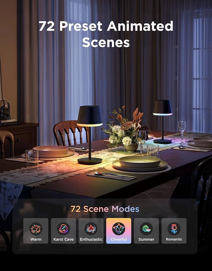 Govee Smart Cordless Table Lamp Classic (No Adapter), RGBIC Desk Lamp | Rechargeable Table Lamp for Bedroom, Living Room, Portable Lamp Works with Matter, Bedside Lamp with 72 Scenes Modes, 500lm