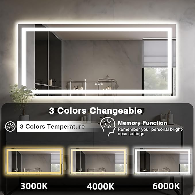 Large 84"x40" Light up Bathroom Mirror with Front Lit and Backlit, Anti-Fog Vanity Mirror with Lights, Stepless Dimmable Lighted Mirror, 3 Colors Smart Mirror (Horizontal/Vertical)