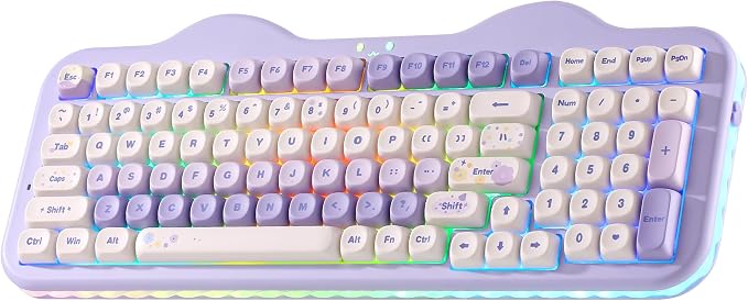 YUNZII C98 Cute Cake Wireless Mechanical Keyboard(Purple, Milk Switch) | 99 Keys with Number Pad, Hot Swap, PBT MOA Keycaps, BT5.0/2.4G/USB-C, Gasket Mount, Custom RGB Backlit for Win/Mac