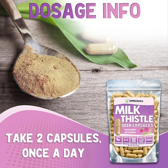 Milk Thistle Seed Capsules - 180 Count (3 Month Supply) Premium Milk Thistle Supplement Rich in Silymarin to Support the Liver and Digestion - Pure, Non-GMO Cardo Mariano Milk Thistle Pills