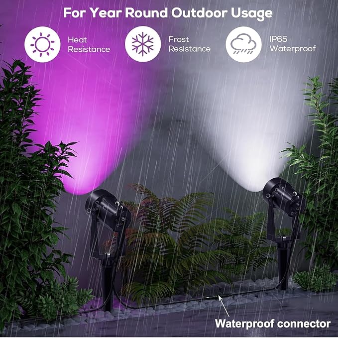 SUNTHIN Outdoor Landscape Lighting with Remote, RGBW Color Changing Spot Uplights, 8 Pack