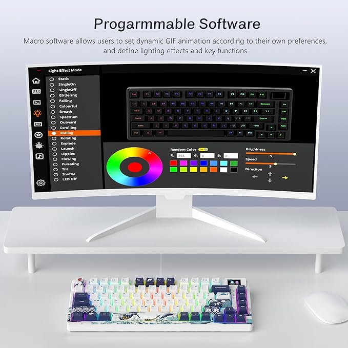 Womier SK80 75% Keyboard with Color Multimedia Display Gaming Keyboard | Creamy Sound Mechanical Wired Hot Swappable Gasket RGB Custom Key board, Pre-lubed Stabilizer for Mac/Win, White Kanagawa