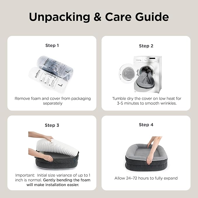 Bedsure Orthopedic Dog Bed Medium Size Dog - 360° Oval Bolster Medium Dogs Beds for Senior Dogs with Waterproof Washable Cover, Comfort Pet Sofa Couch with Ultra-Soft Fleece, Beige, 30"