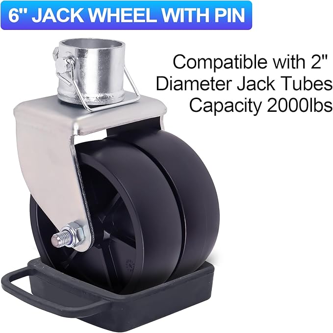 Trailer Jack Wheel with Chock - 6" Dual Wheel Jack Caster Wheel with Double Wheel Chock Capacity 2000lbs fits Any Jack Better Soft Ground Roll Trailer Parts