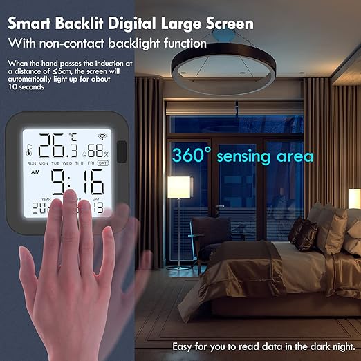 eMylo WiFi Thermometer Hygrometer, Smart IR Remote, Digital Temperature and Humidity Sensor with Backlight, Universal IR Remote Compatible with Alexa and Google Assistant