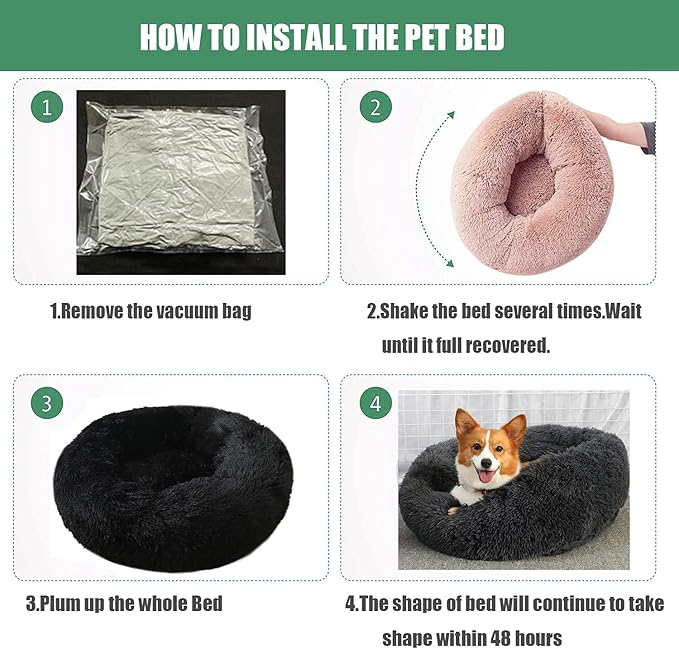 Calming Faux Fur Dog Beds Calming Donut Cuddler Dog Bed Washable Round Cat Bed Pillow Cuddler Fluffy Indoor Dog Calming Beds with Anti Slip Bottom Solid Color Dark Red 39 Inch