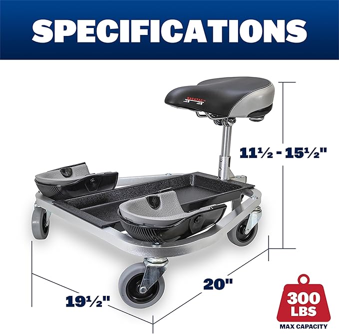 Racatac Kneeling Sitting Creeper, 3 Inch Casters, Knee Pads, Adjustable Seat, Made in the USA, 01RAC3
