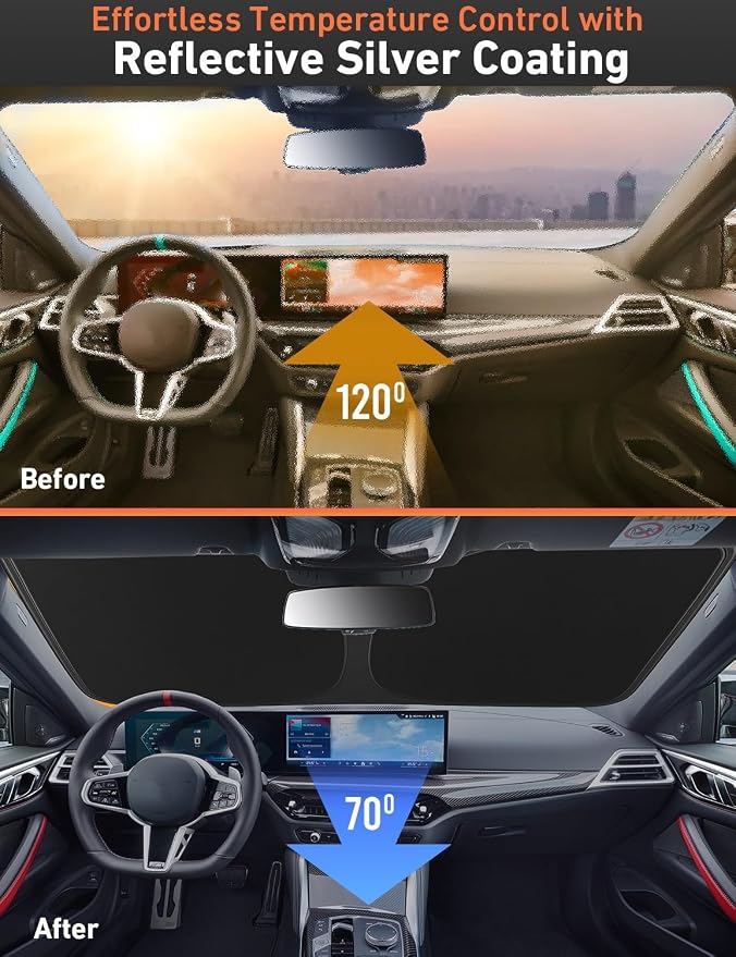 EcoNour Windshield Sunshade Compatible for Hyundai Kona 2024 2025 2026, Sun Visor for Front Windshield & Window Sun Shade Cover, UV Heat Blocker & Protector, Car Accessories