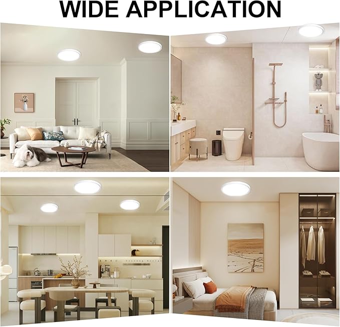 6Pack LED Flush Mount Ceiling Light: 12 inch Super Slim Dimmable & 5CCT (2700-6000K) Kitchen Lighting Fixtures Ceiling - 24W White Low Profile Ceiling Lamp for Bedroom Garage Hallway
